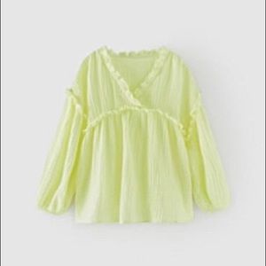 Zara Neon Trim Ruffly Oversized Blouse